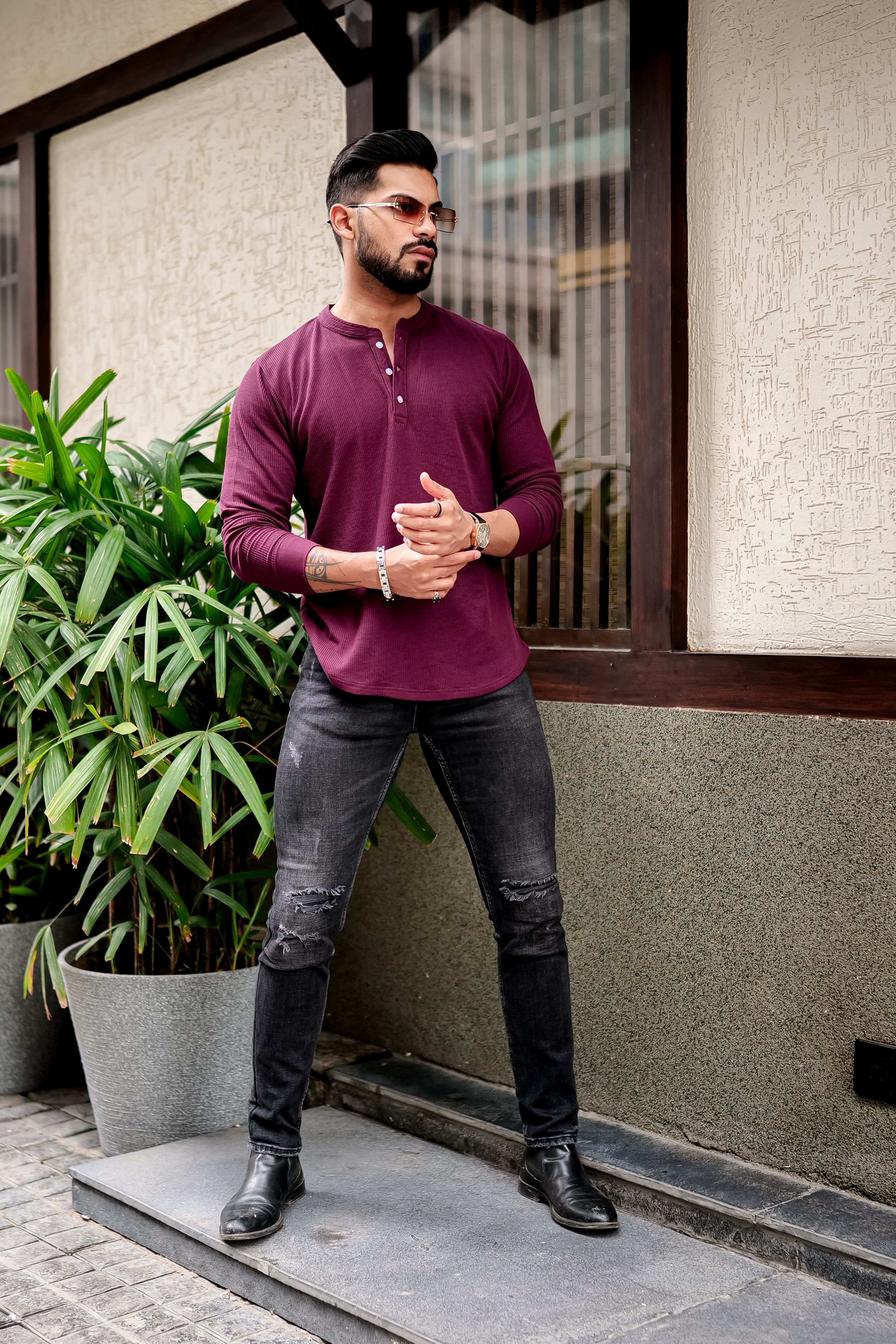 WINE WAFFLE HENLEY T-SHIRT