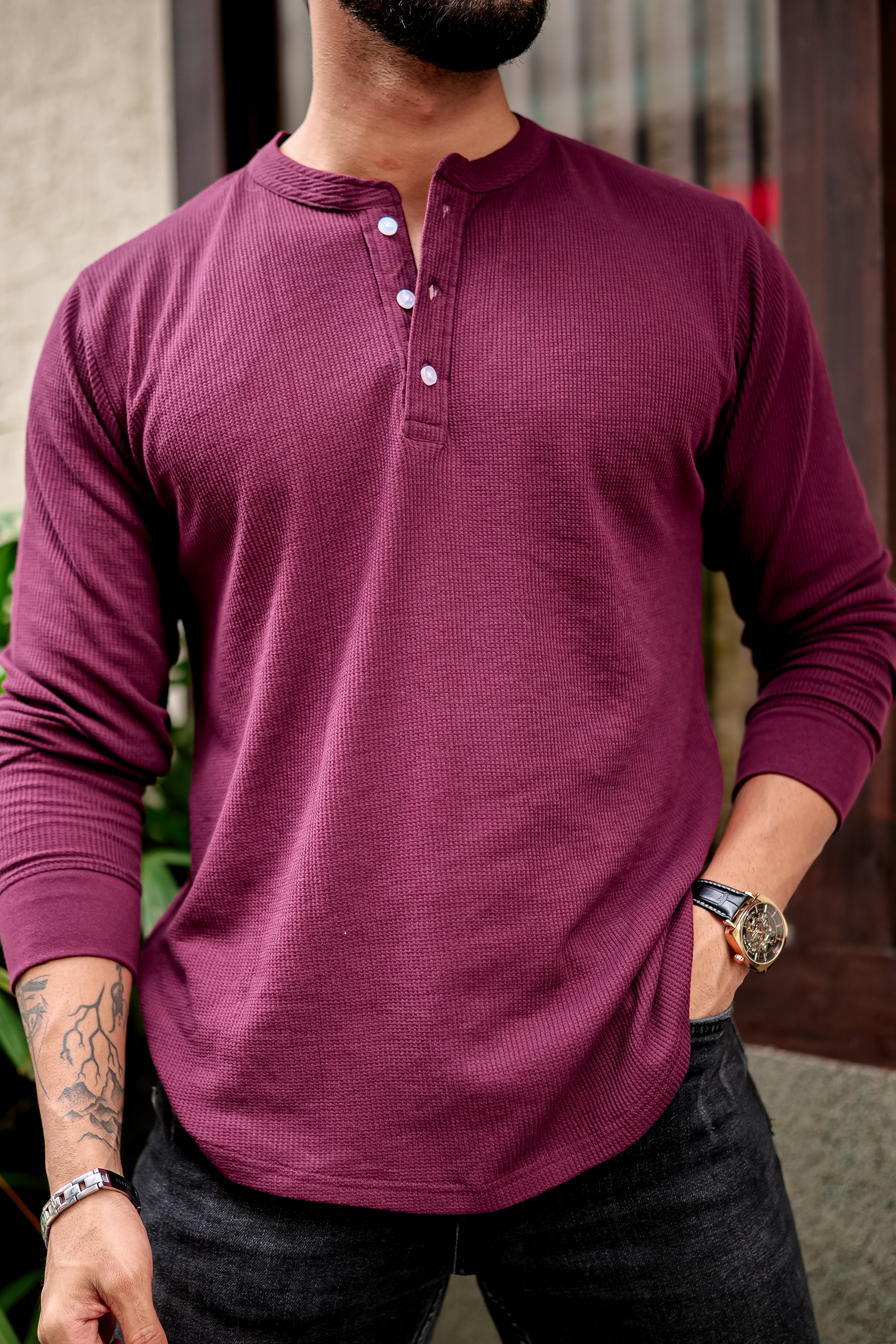 WINE WAFFLE HENLEY T-SHIRT