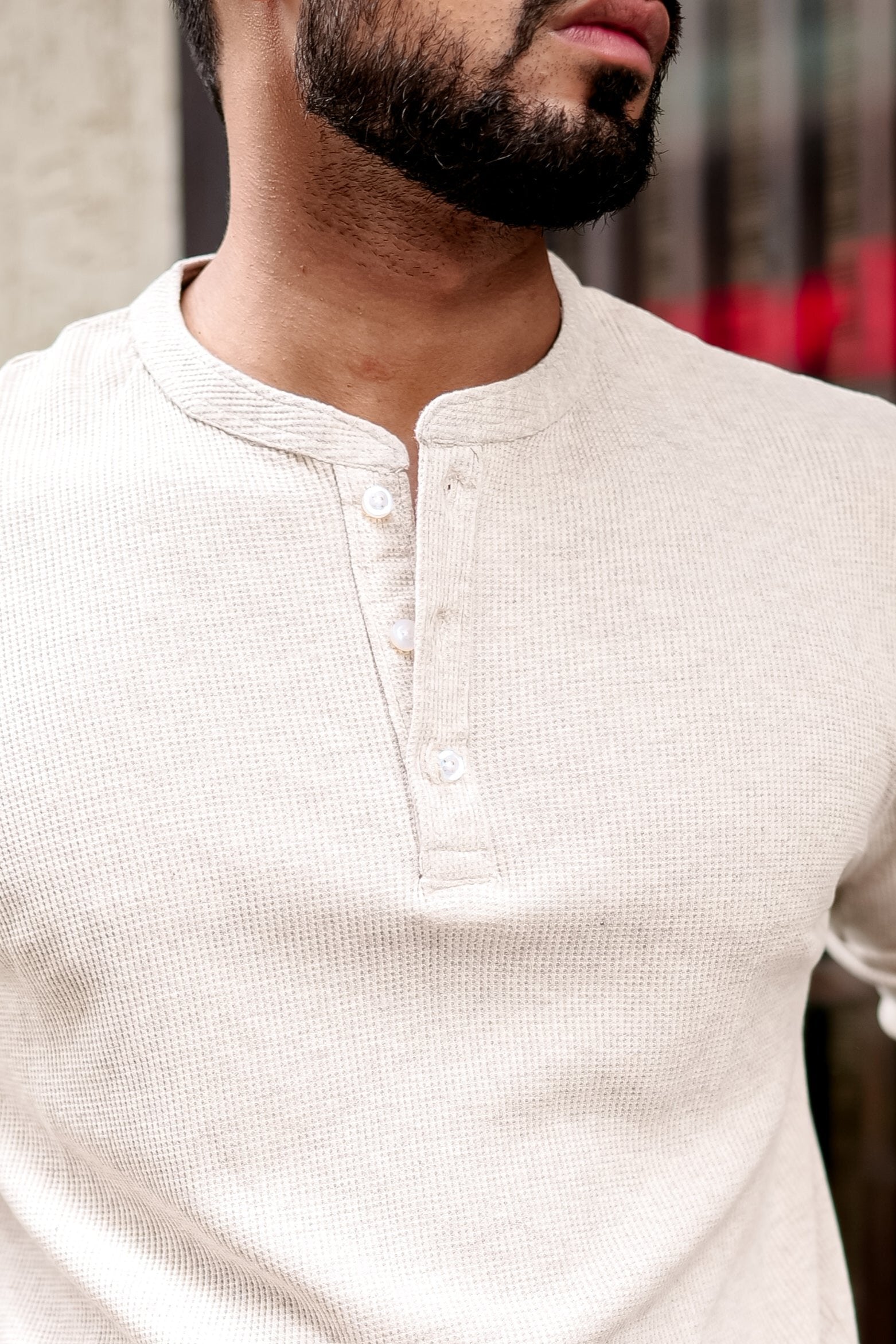 Cream Waffle Henley T-Shirt