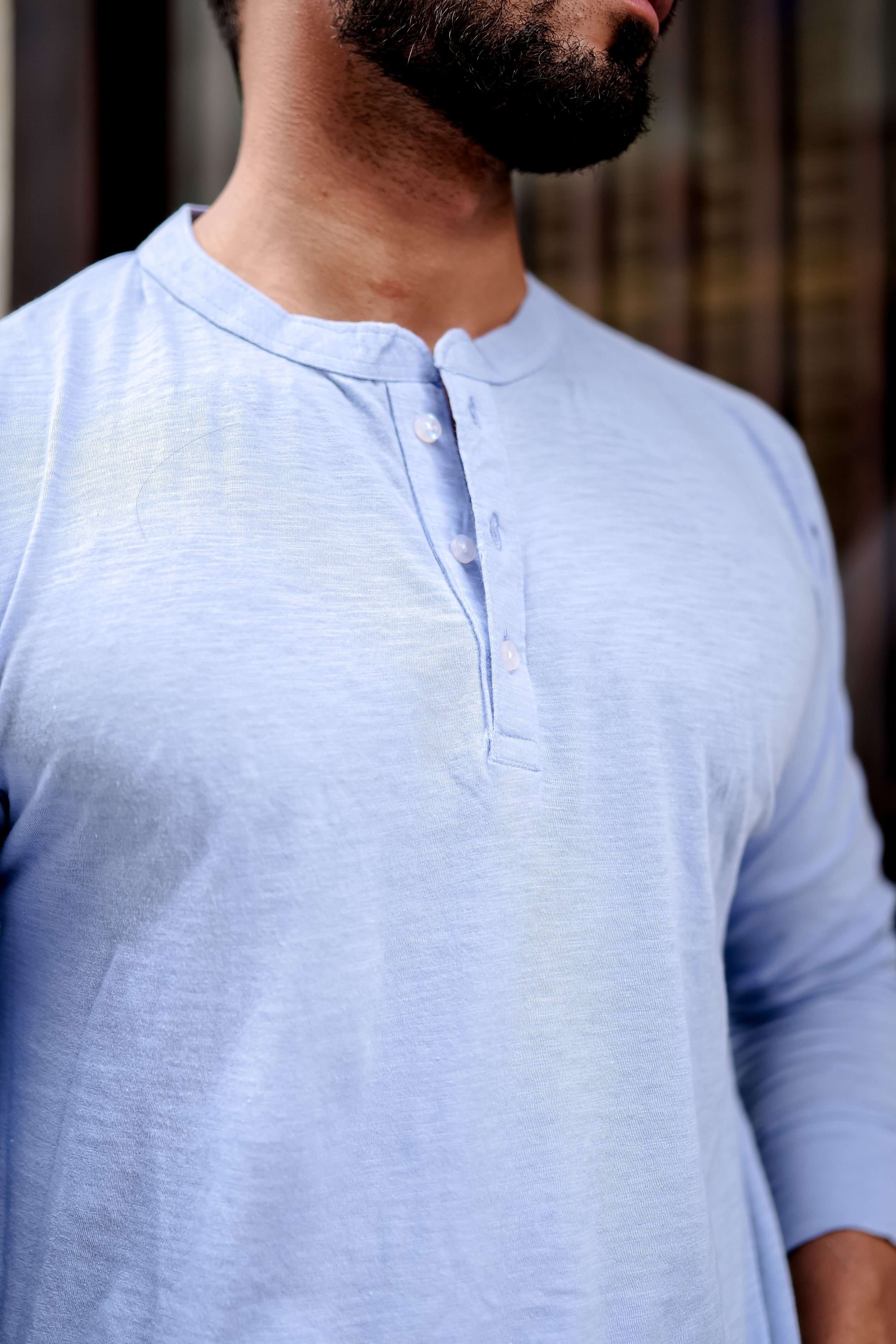 SKY BLUE SLUB HENLEY T-SHIRT