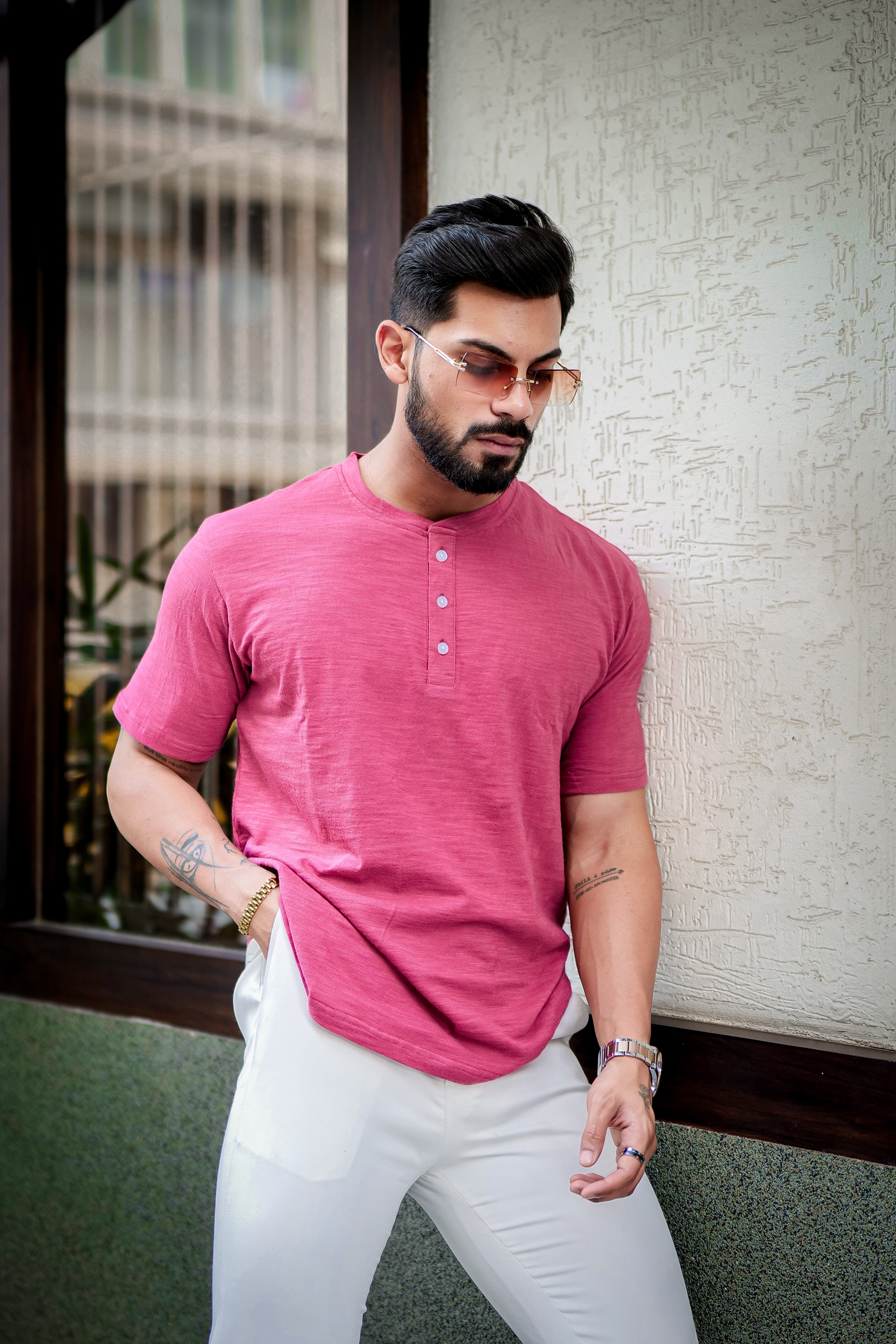 Wine Self Design Henley T-Shirt