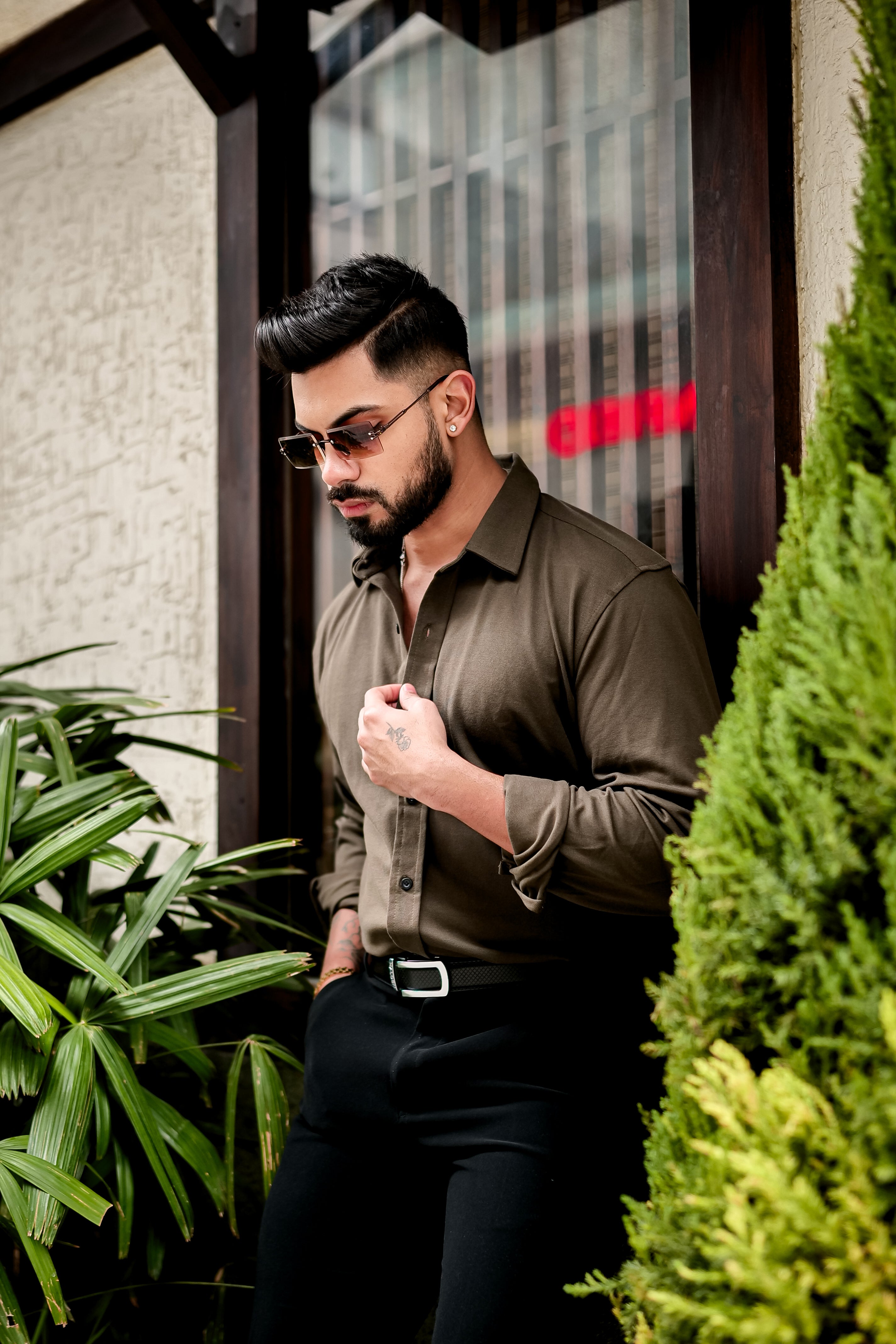 Olive Green Slim Fit Formal Shirt