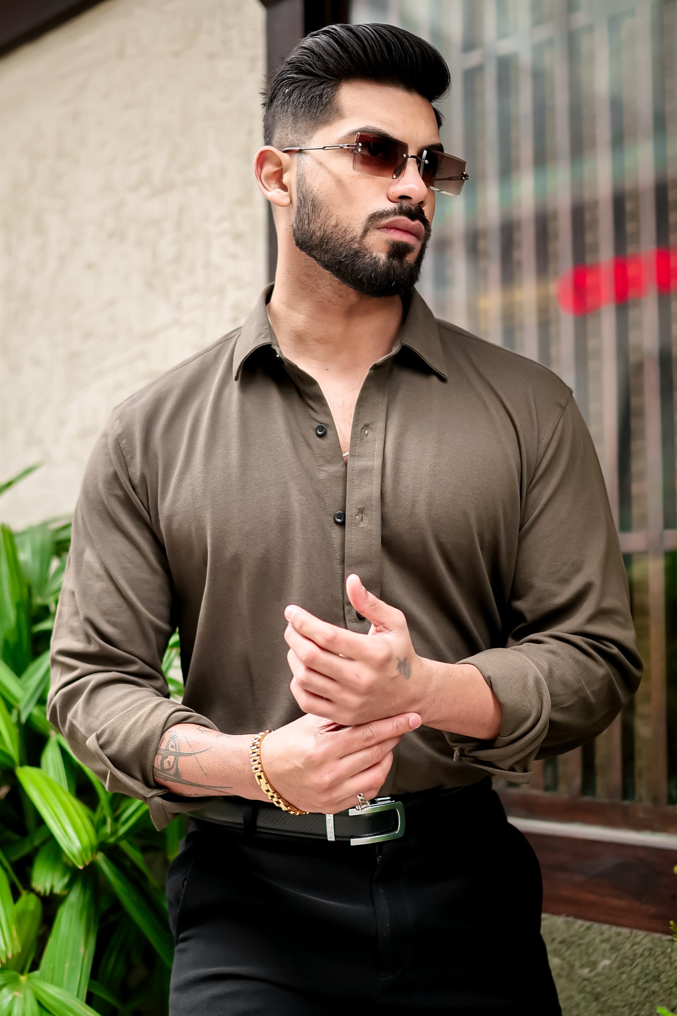 Olive Green Slim Fit Formal Shirt