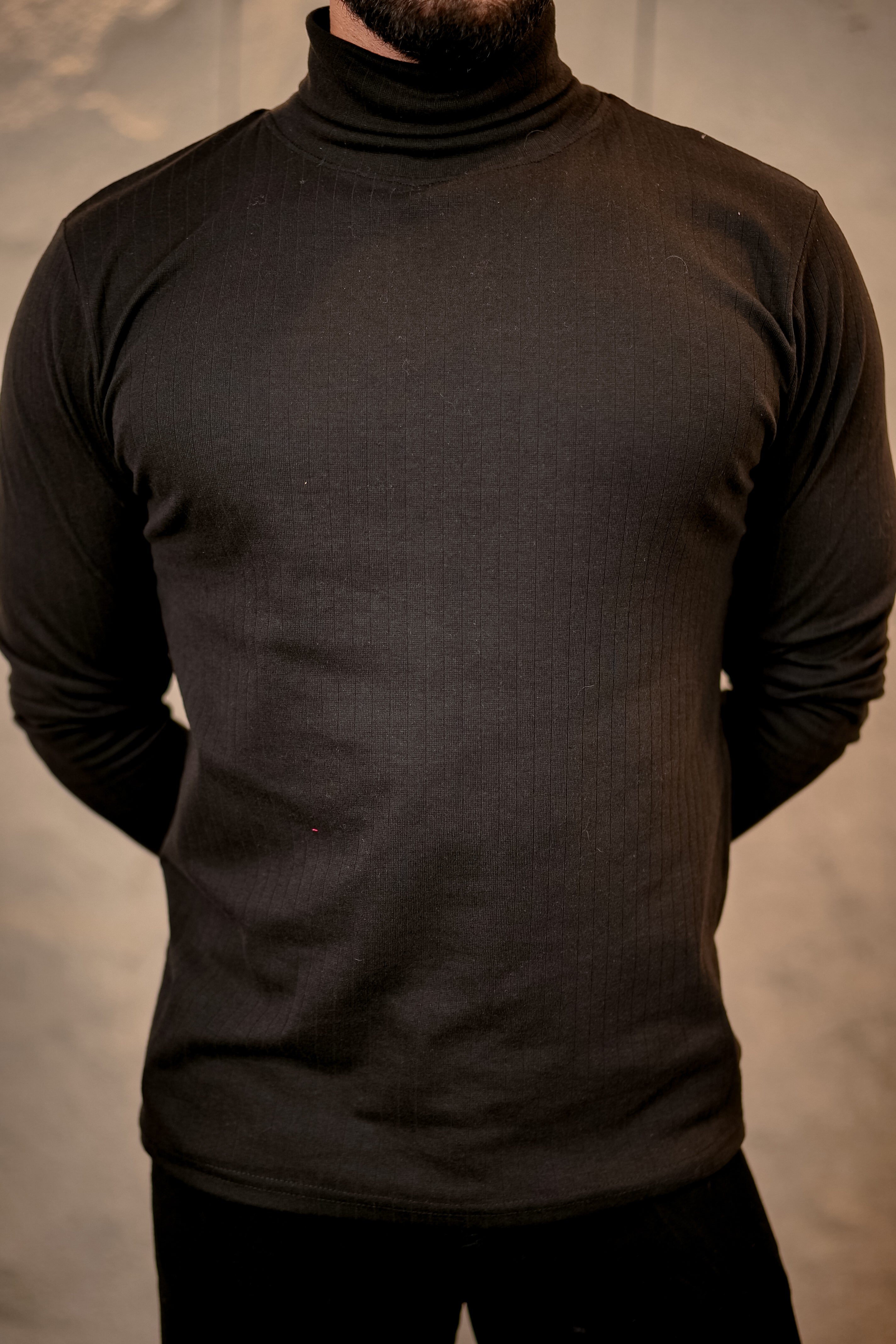 Black Textured High Neck T-Shirt