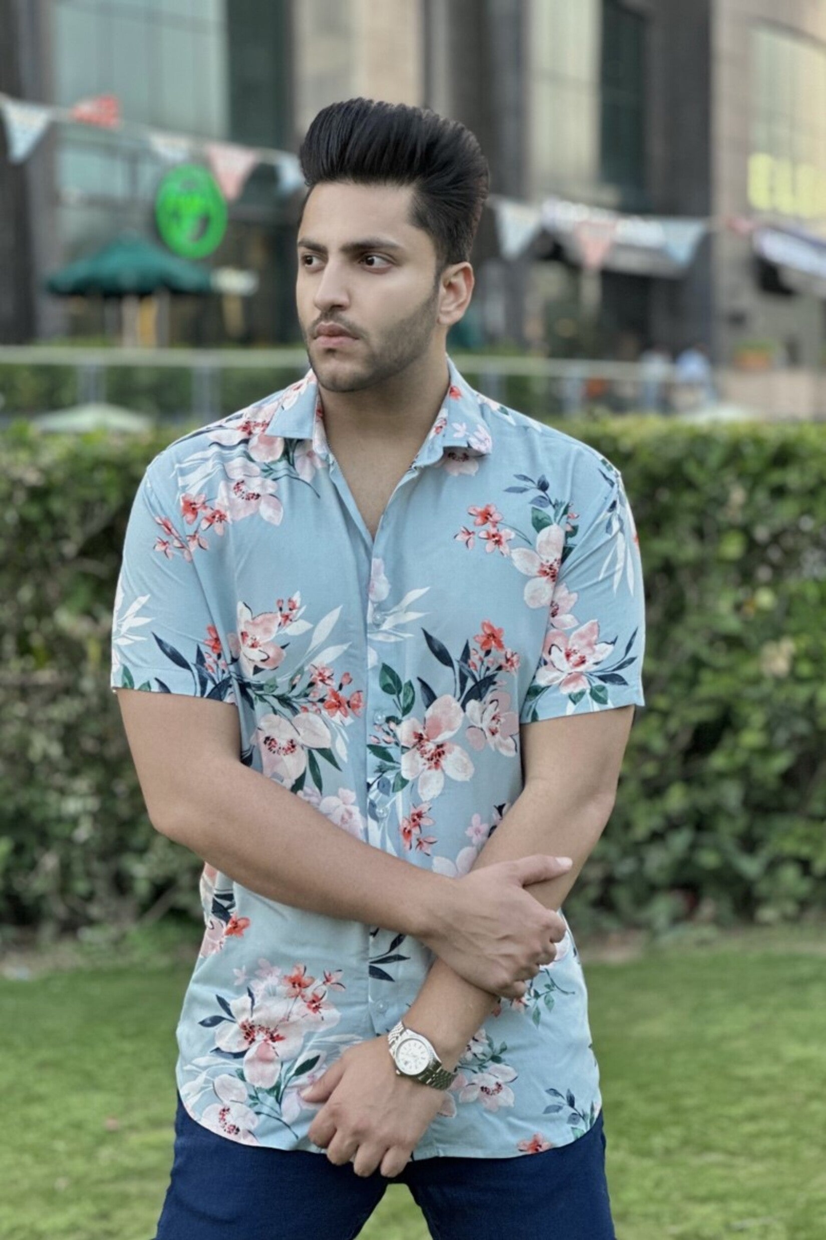 Floral Sea Blue Printed Shirt