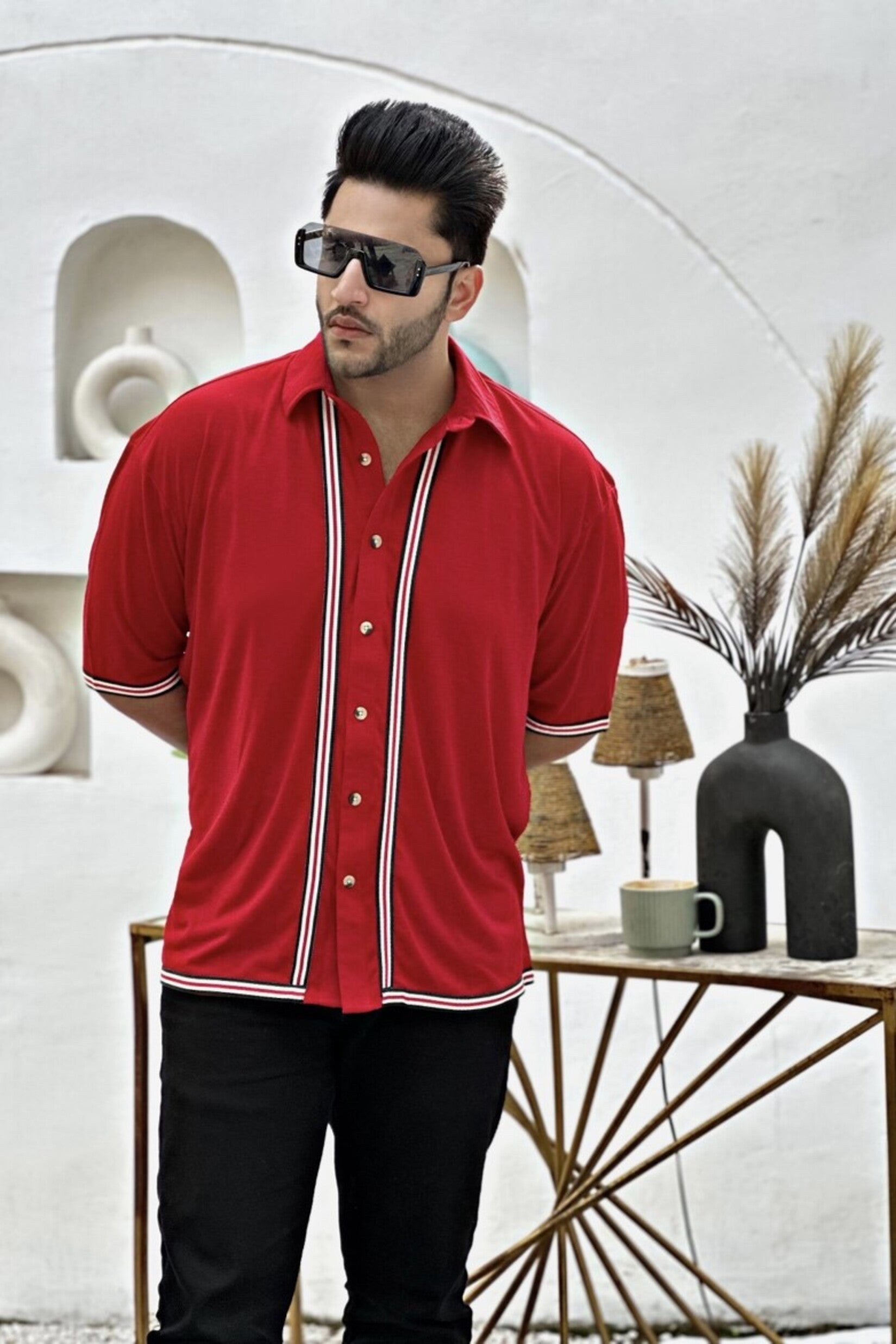 Red Oversized Tapered Knitted Shirt