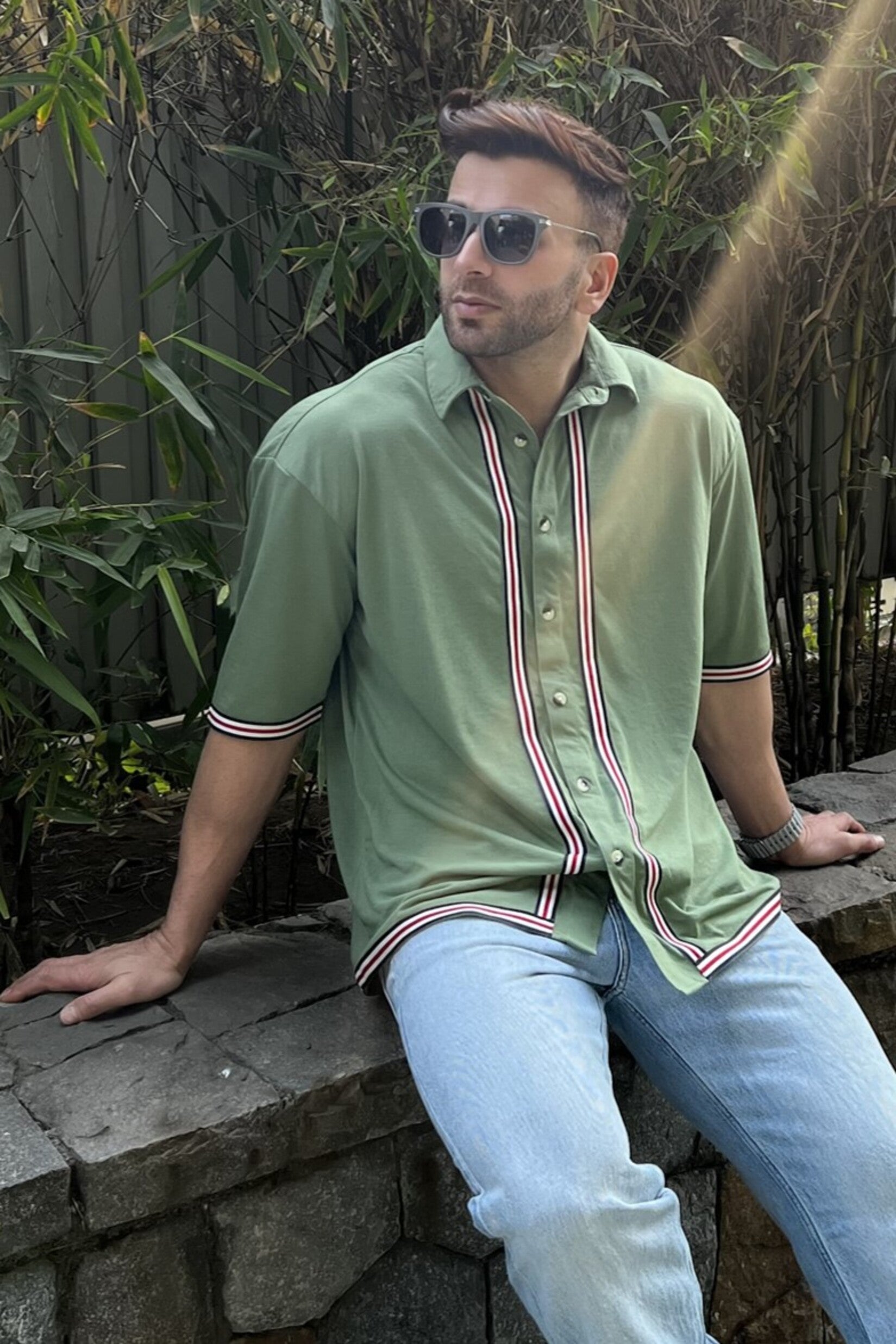 Moss Green Oversized Tapered Knitted Shirt