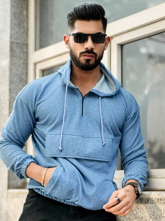 Blue Melange Zipper Hoodie