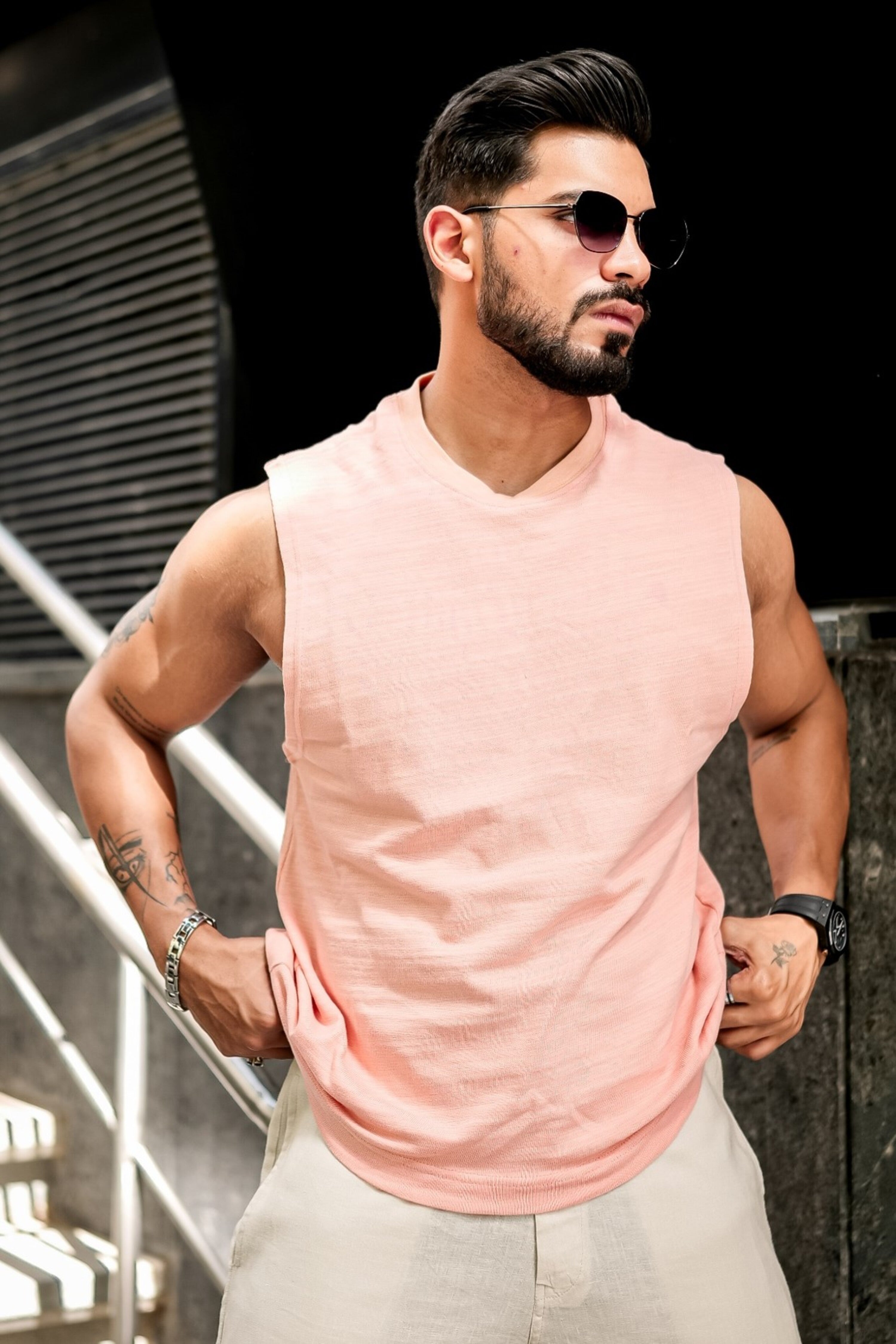 CORAL SLUB SLEEVELESS T-SHIRT