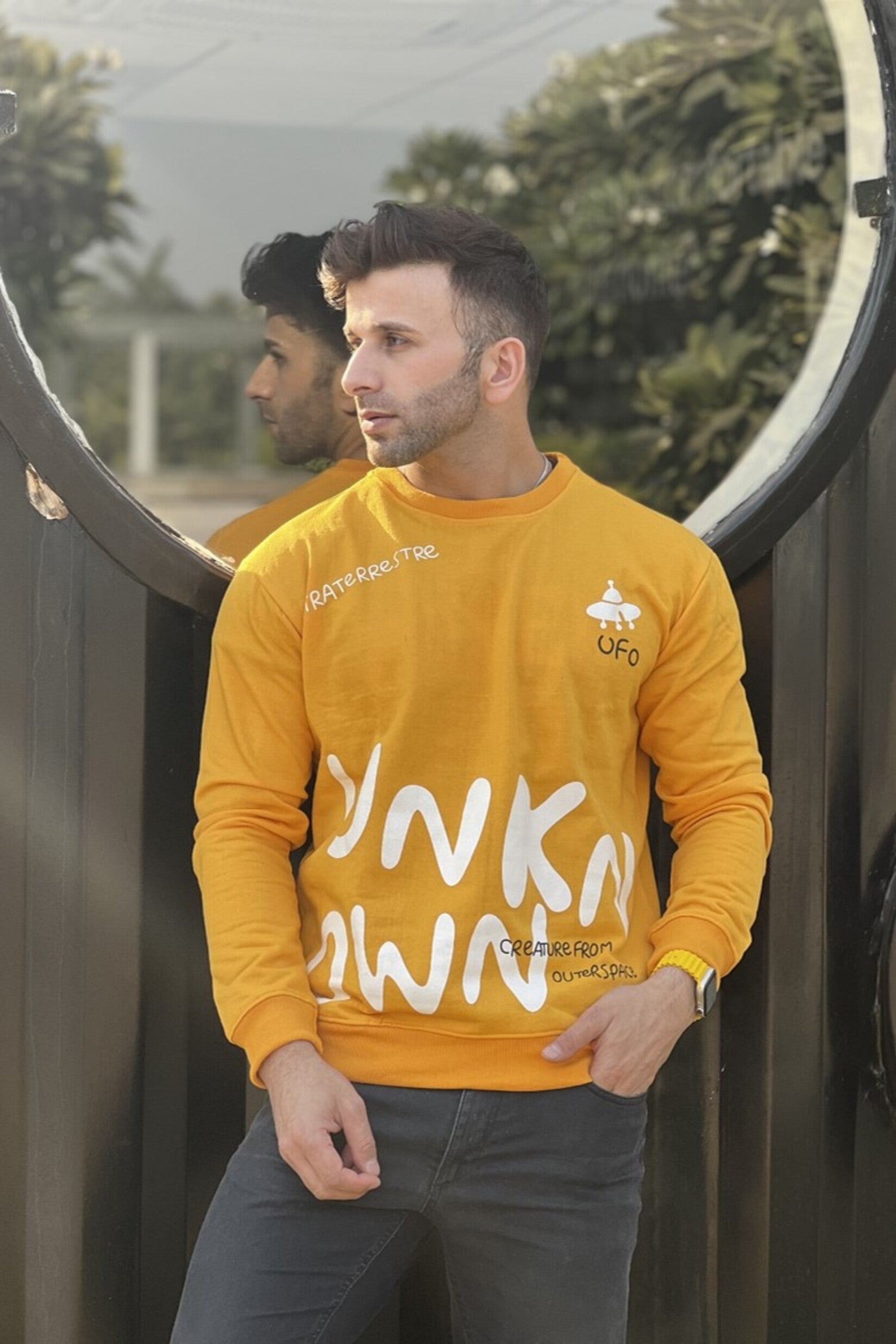 "Unknown" Full Sleeve Yellow Fleece Sweatshirt