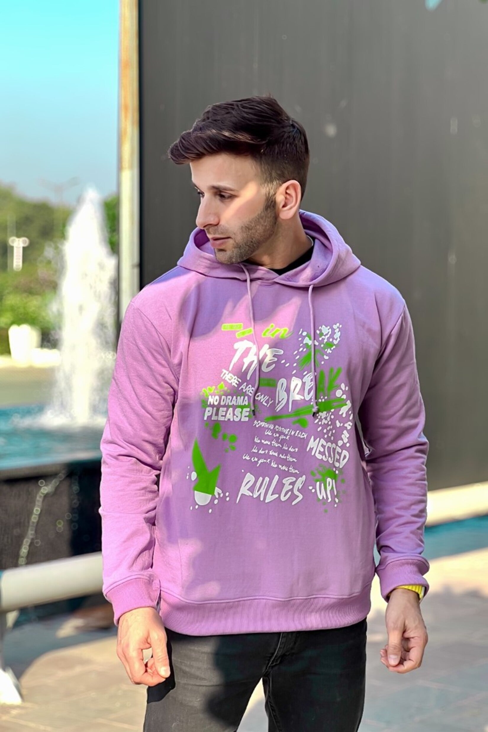 "BREAK THE RULES" Hooded Purple Fleece Hoodie