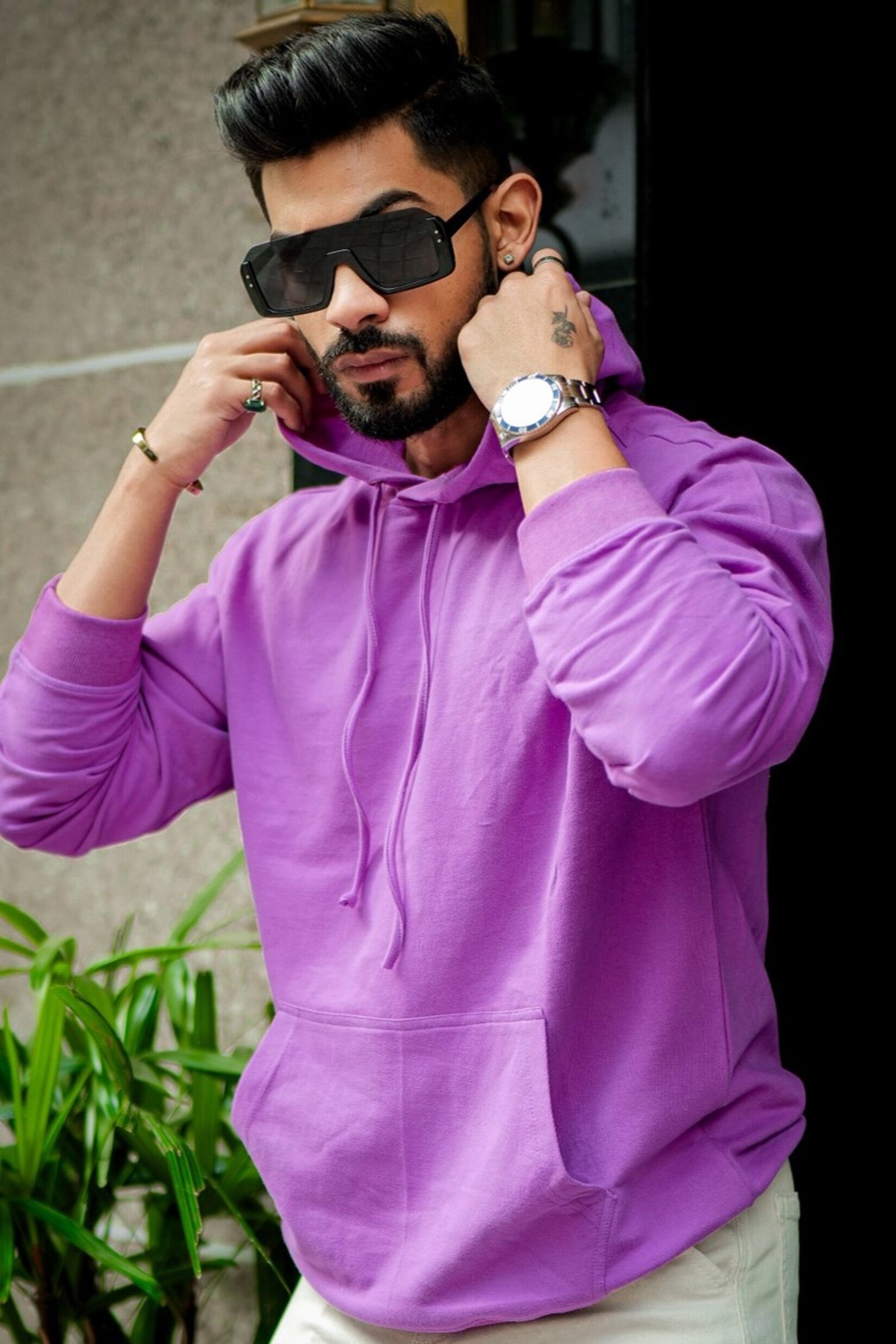 Purple Full Sleeve Kangaroo Pocket Hoodie