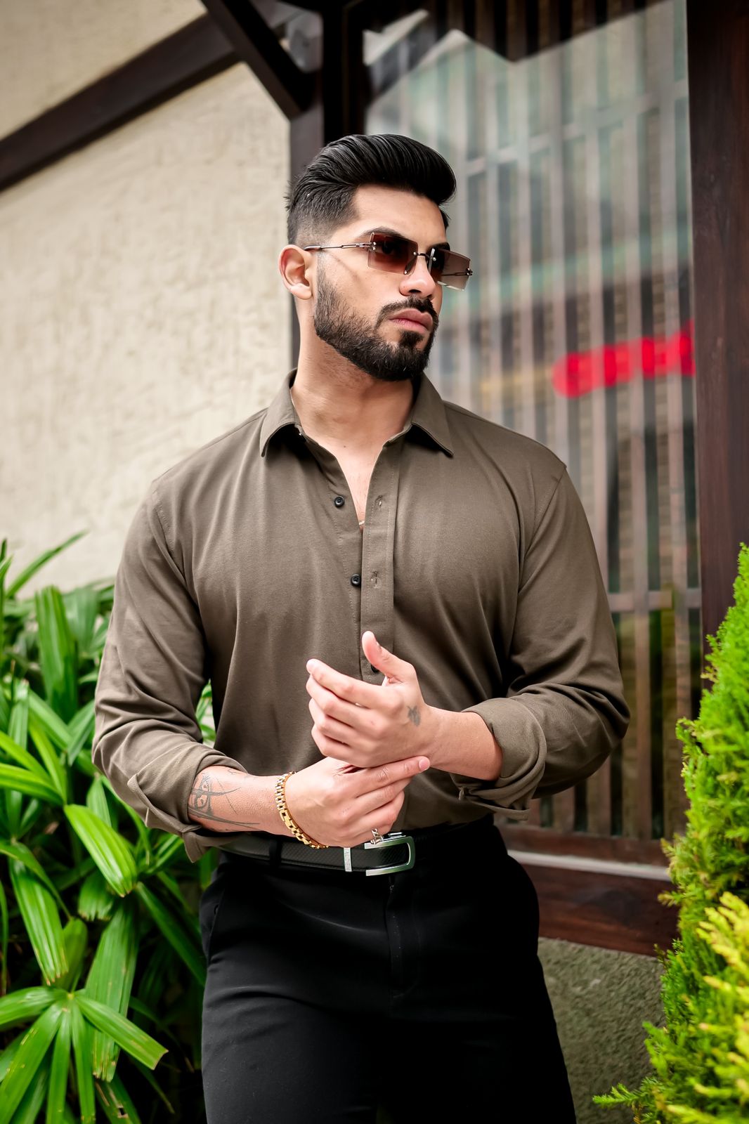 Olive Green Slim Fit Formal Shirt