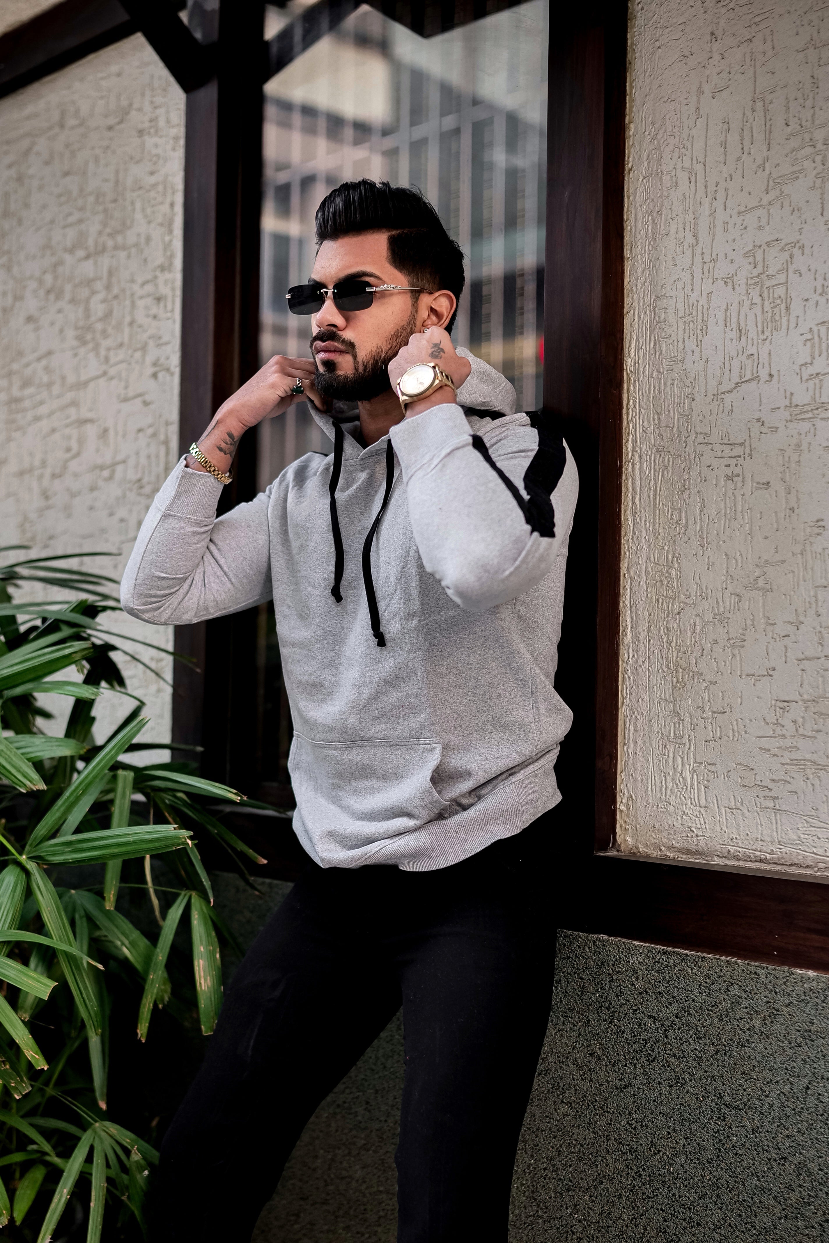 Grey Hooded Sweatshirt with Kangaroo Pocket